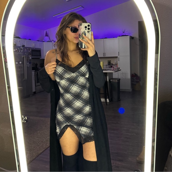 Wenrine Womens Black Sweetheart Y2K Plaid Sundress Dresses main image 1